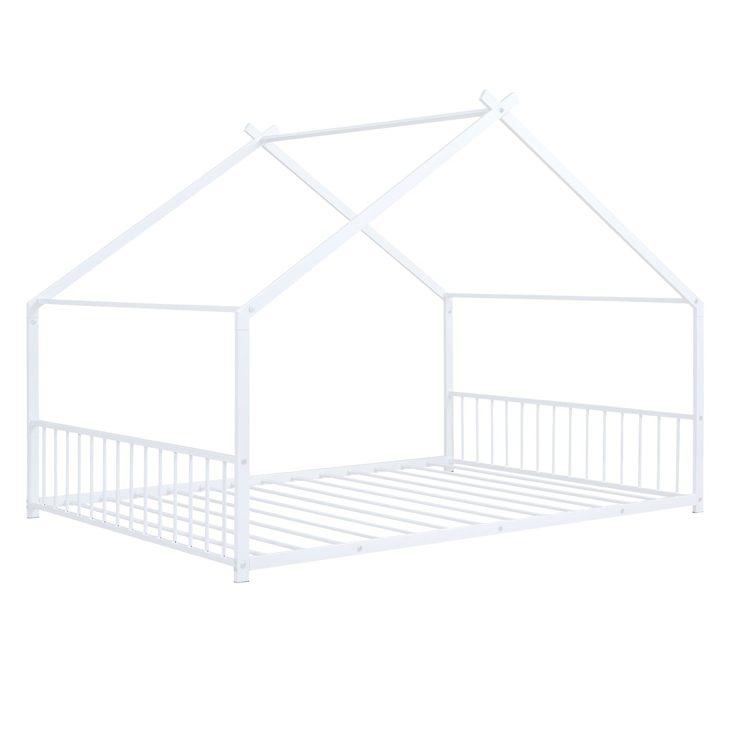 Whimsical White Full Size Metal House Bed for Kids