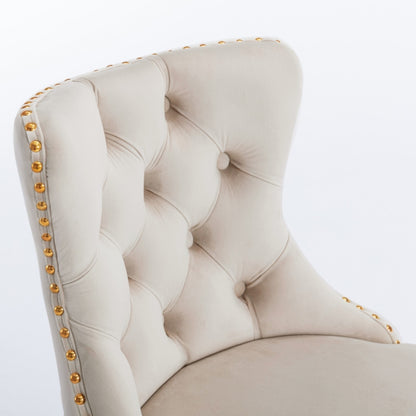 Beige Velvet Bar Stools Tufted Back Adjustable 25 33 Set 2