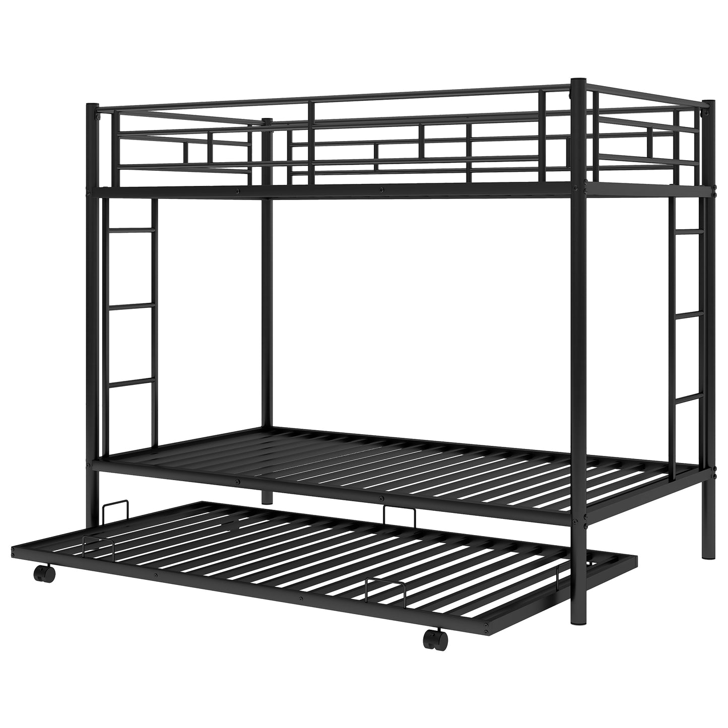 Sleek Black Twin Over Twin Bunk Bed with Trundle for Ultimate Space Efficiency