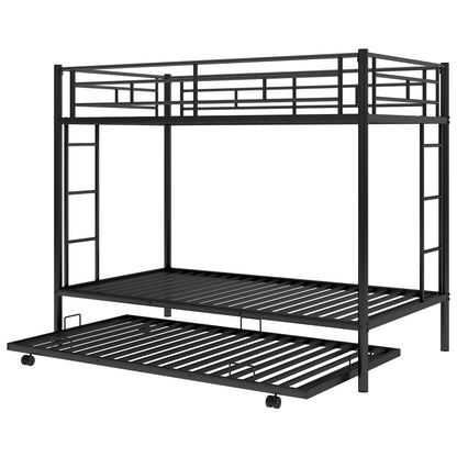 Sleek Black Twin Over Twin Bunk Bed with Trundle for Ultimate Space Efficiency