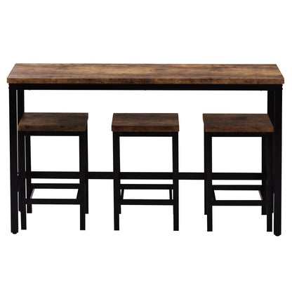 Counter Height Dining Table With 3 Stools Footrest Brown