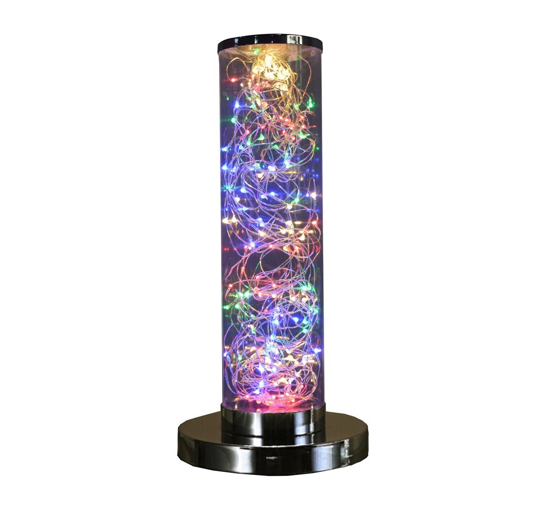 13-Inch Exposed Multicolored Rope LED Column Table Lamp with 8W LED, 750 Lumens, Switch Silver