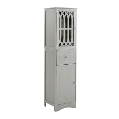 Sleek Grey Freestanding Bathroom Storage Cabinet with Adjustable Shelves and Acrylic Doors