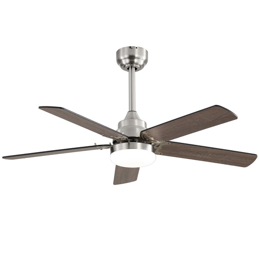 42-Inch Ceiling Fan with 5 Blades, DC Motor, Remote, LED Light, 6-Speed, Reversible, Brushed Nickel