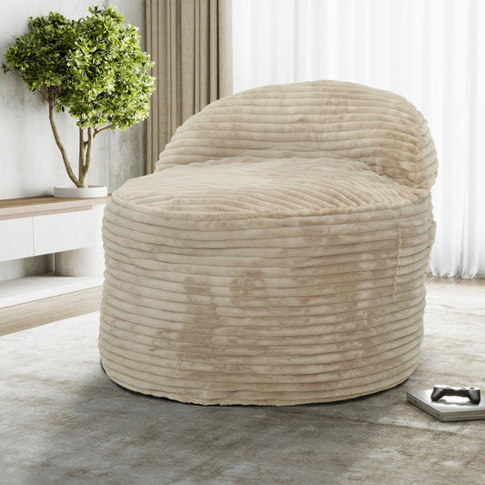 2-in-1 Convertible Memory Foam Bean Bag Chair, Corduroy Upholstery, Removable Cover, 47x47x41, Beige