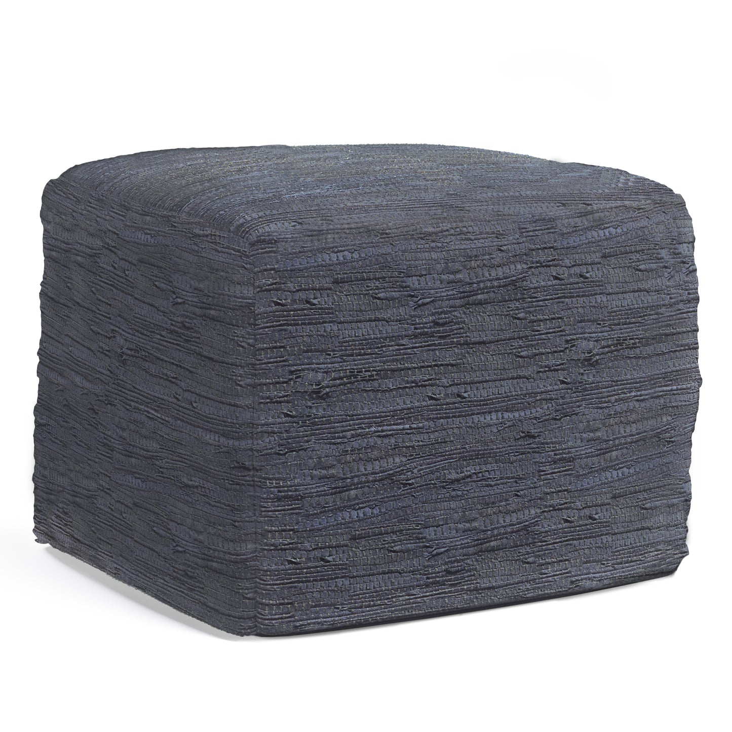 Square Pouf Footstool, 18-Inch Diameter, Dense Bead Fill, Footrest for Living Room, Dark Blue