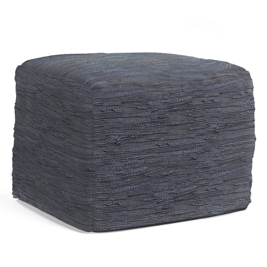 Square Pouf Footstool, 18-Inch Diameter, Dense Bead Fill, Footrest for Living Room, Dark Blue