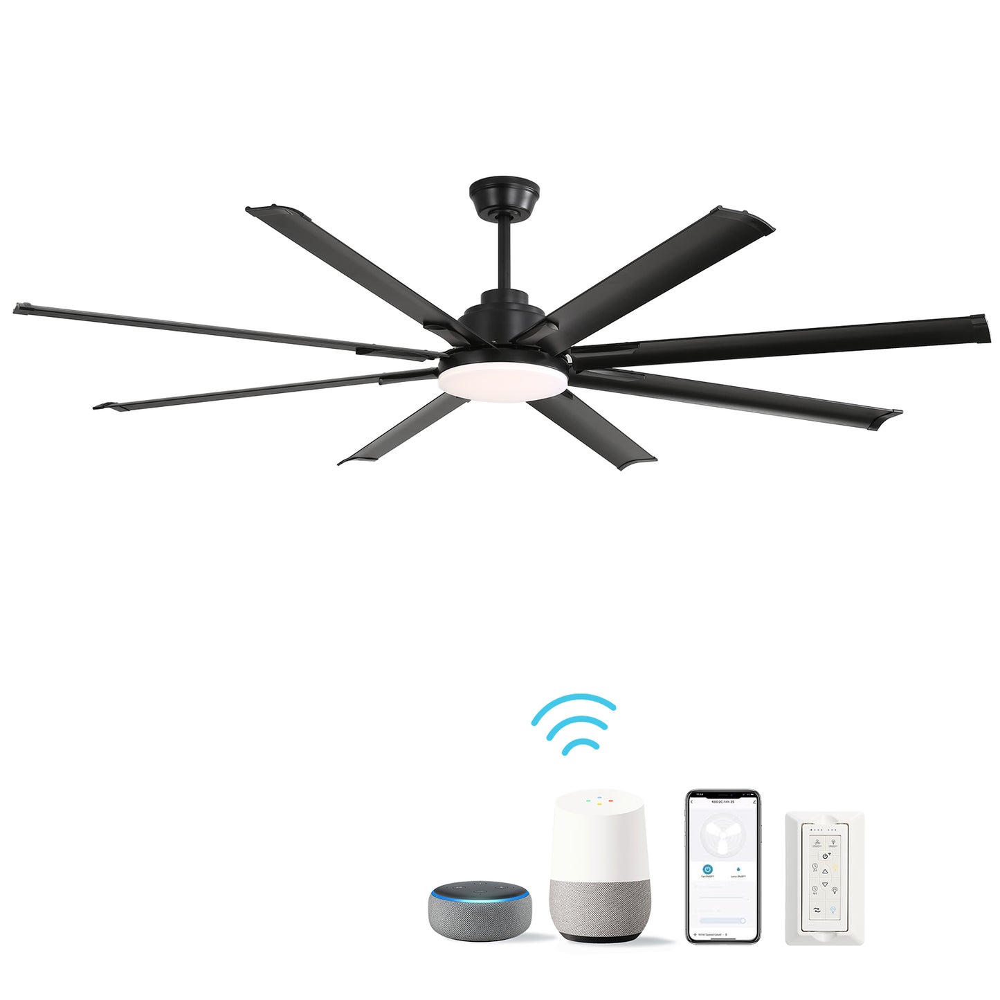 72-Inch Ceiling Fan with Smart Remote, 6-Speed DC Motor, Reversible, Living Room Black