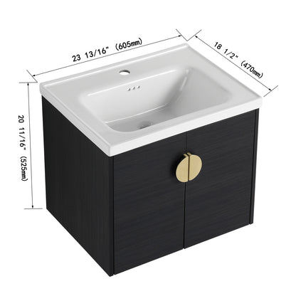 60 Inch Wall-Mounted Bathroom Vanity with Soft Close Doors and Ceramic Sink, Includes Small Storage Shelves - BVC06360BCT
