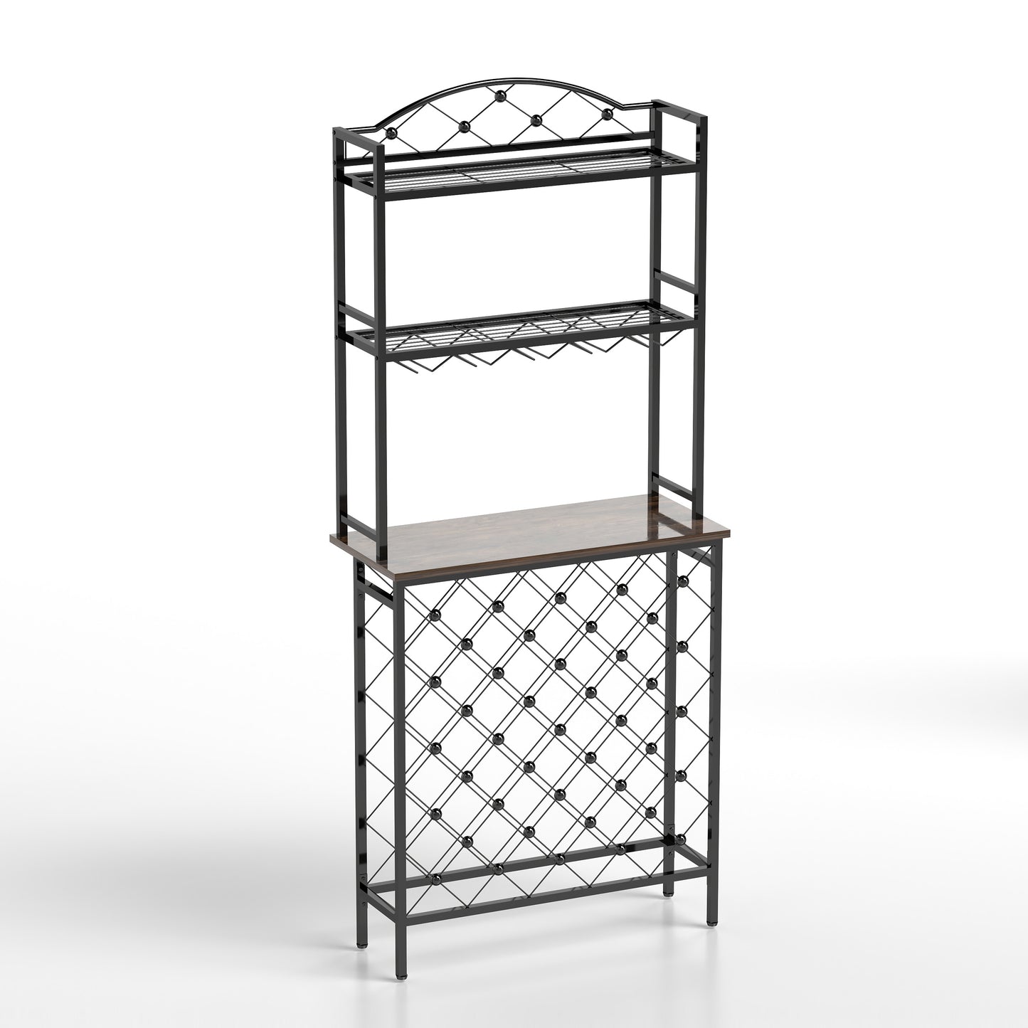 Industrial 3 Tier Wine Rack Table With Wood Shelves