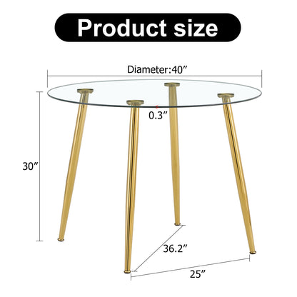 Circular Glass Dining Table 40 Inch Minimalist Gold Plated Legs