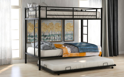 Sleek Black Twin Over Twin Bunk Bed with Trundle for Ultimate Space Efficiency