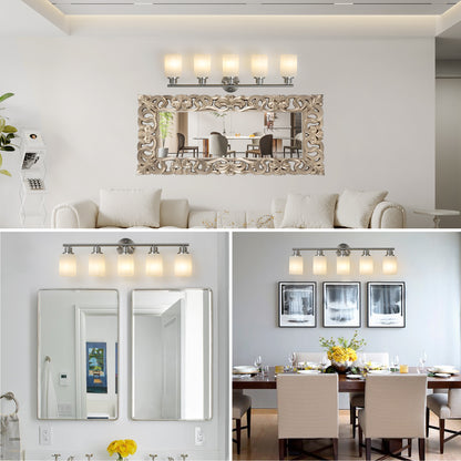 5-Light Vanity Sconce with Frosted Glass Shades for Bathroom or Hallway Lighting, Brushed Nickel