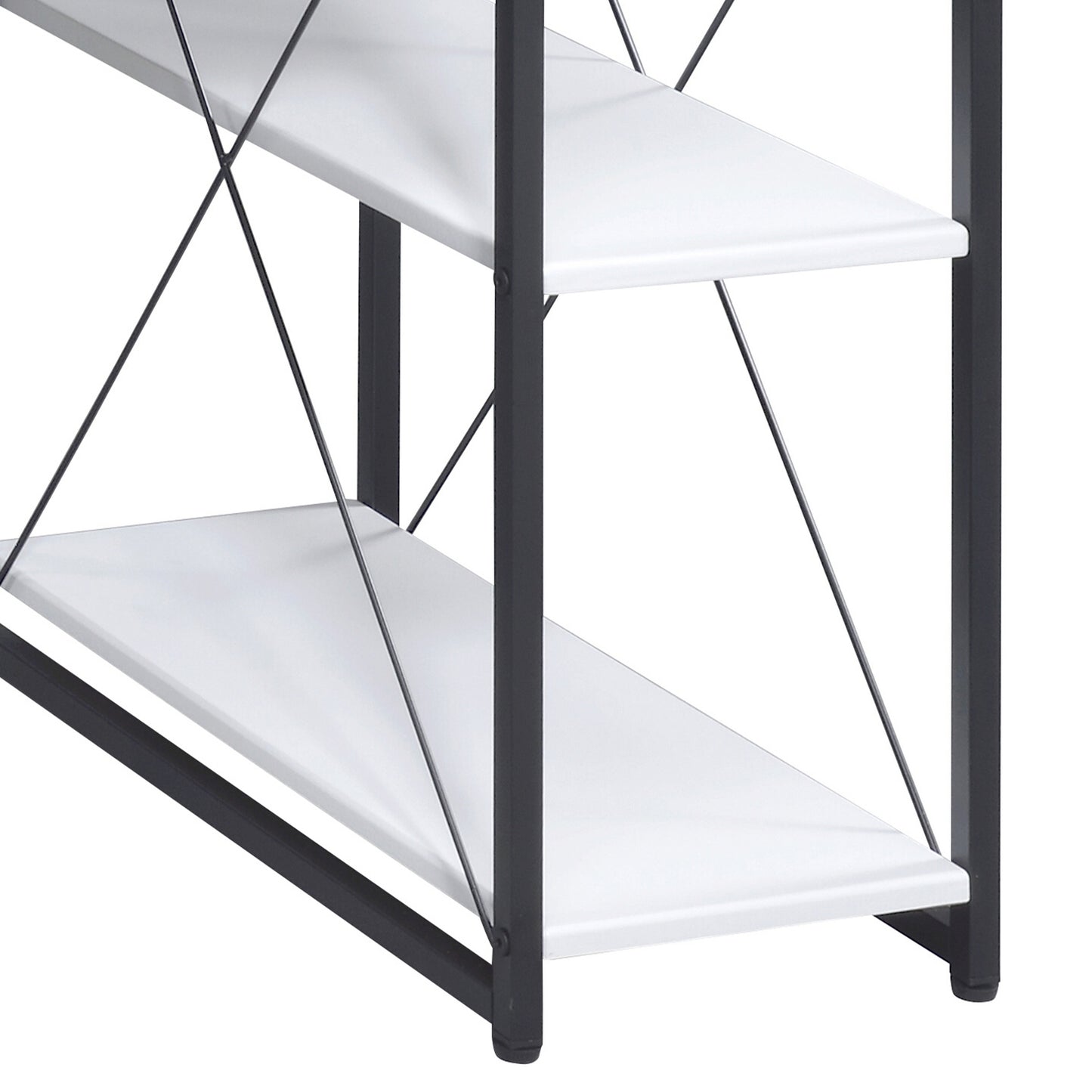 Modern White and Black Writing Desk with Open Shelving and Hutch