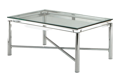 Contemporary Stainless Steel Coffee Table with 12mm Glass Top and Chrome X-Base Living Room, 77 lb, Clear