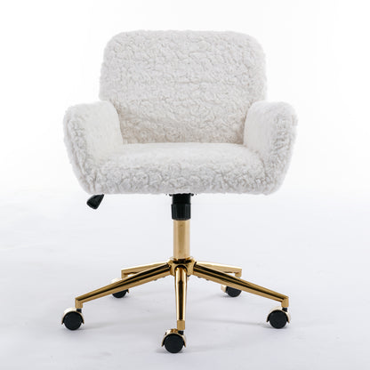 Elegant Beige Velvet Office Chair with Golden Base and Adjustable Recline, Swivel Desk & Vanity Chair