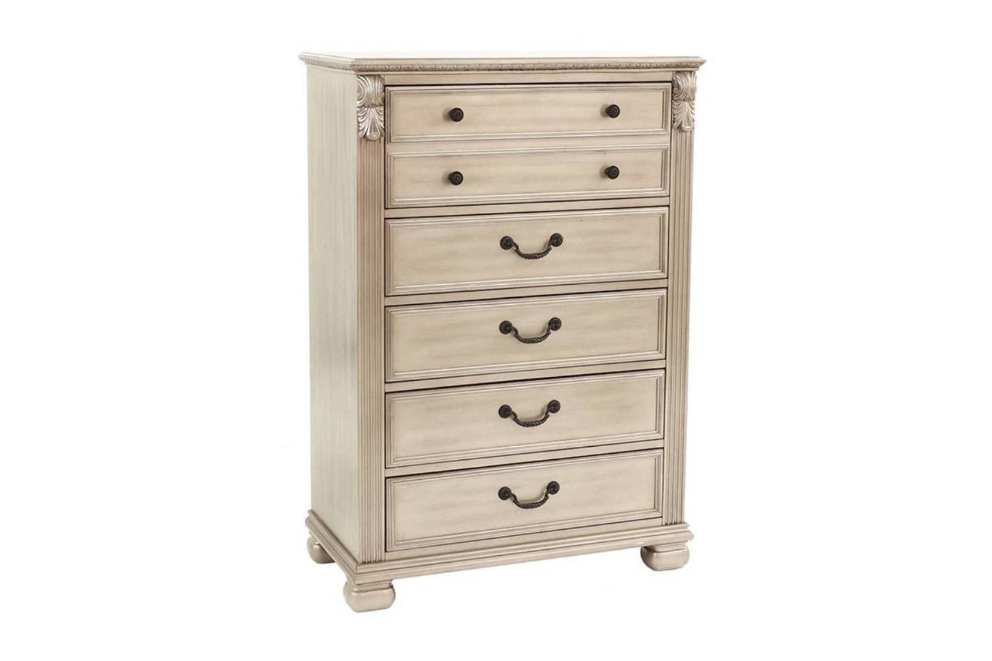 Elegant Antique Silver 5-Drawer Chest for Timeless Bedroom Storage