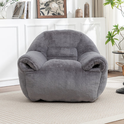 Faux-Fur Bean Bag Chair with Back Support, Large Floor Sofa for Living Room or Bedroom, 42in Square, Grey