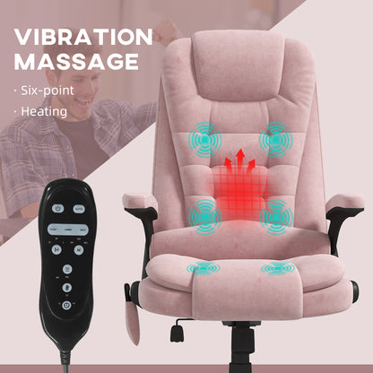 Pink Velvet Executive Office Chair with 6-Point Massage, Heat Function, and Reclining Backrest