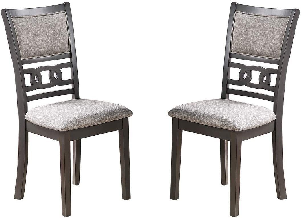 Set of 2 Dining Room Side Chairs with Cushioned Seats, Rubberwood, Upholstery, 18x22.5x38 in, Grey Finish
