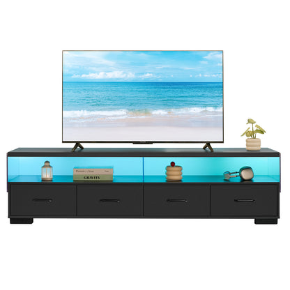 4-Drawer TV Stand for 70-79 TV, Modern Acrylic/Particle Board Console with 2 Shelves Living Room Black
