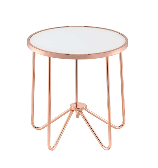 Round End Table with Frosted Glass Top, Metal Base, 22-Inch, Living Room Side Table, Rose Gold Finish