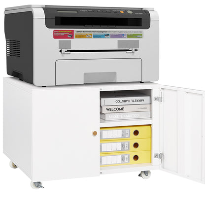Versatile Mobile Copier Cabinet - White Steel 2-Door Printer and File Stand