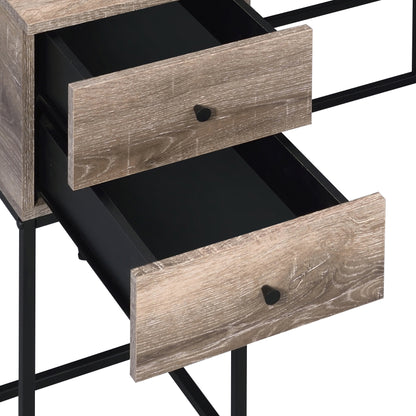 Modern Rustic Oak and Black 4-Drawer Office Desk