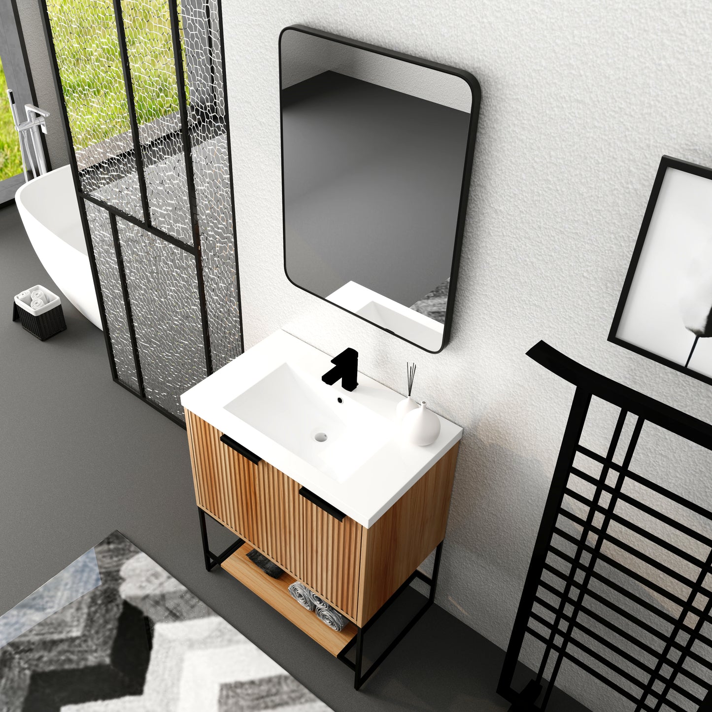 30-Inch Modern Freestanding Bathroom Vanity with Durable Resin Sink