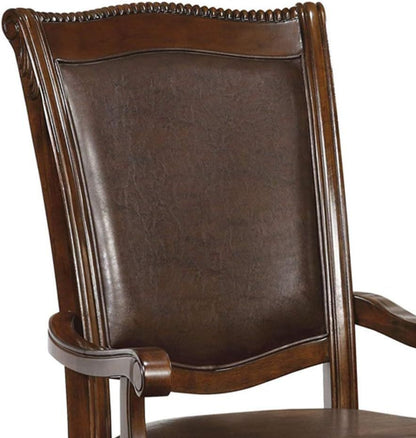 Traditional Solid Wood Dining Chairs, Arm Chairs with Leatherette Seats, Turned Legs, 2 Chairs Cherry