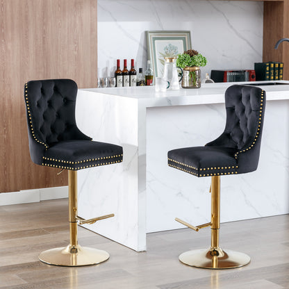 Black Velvet Bar Stools Adjustable Height 27 To 35 Inches