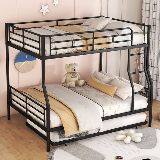 Stylish Black Full XL Over Queen Metal Bunk Bed with Trundle for Optimal Space Utilization