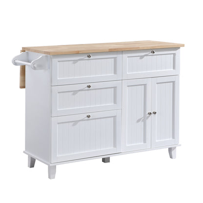 Rustic White Farmhouse Kitchen Island Set with Drop Leaf, 2 Stools, and Ample Storage