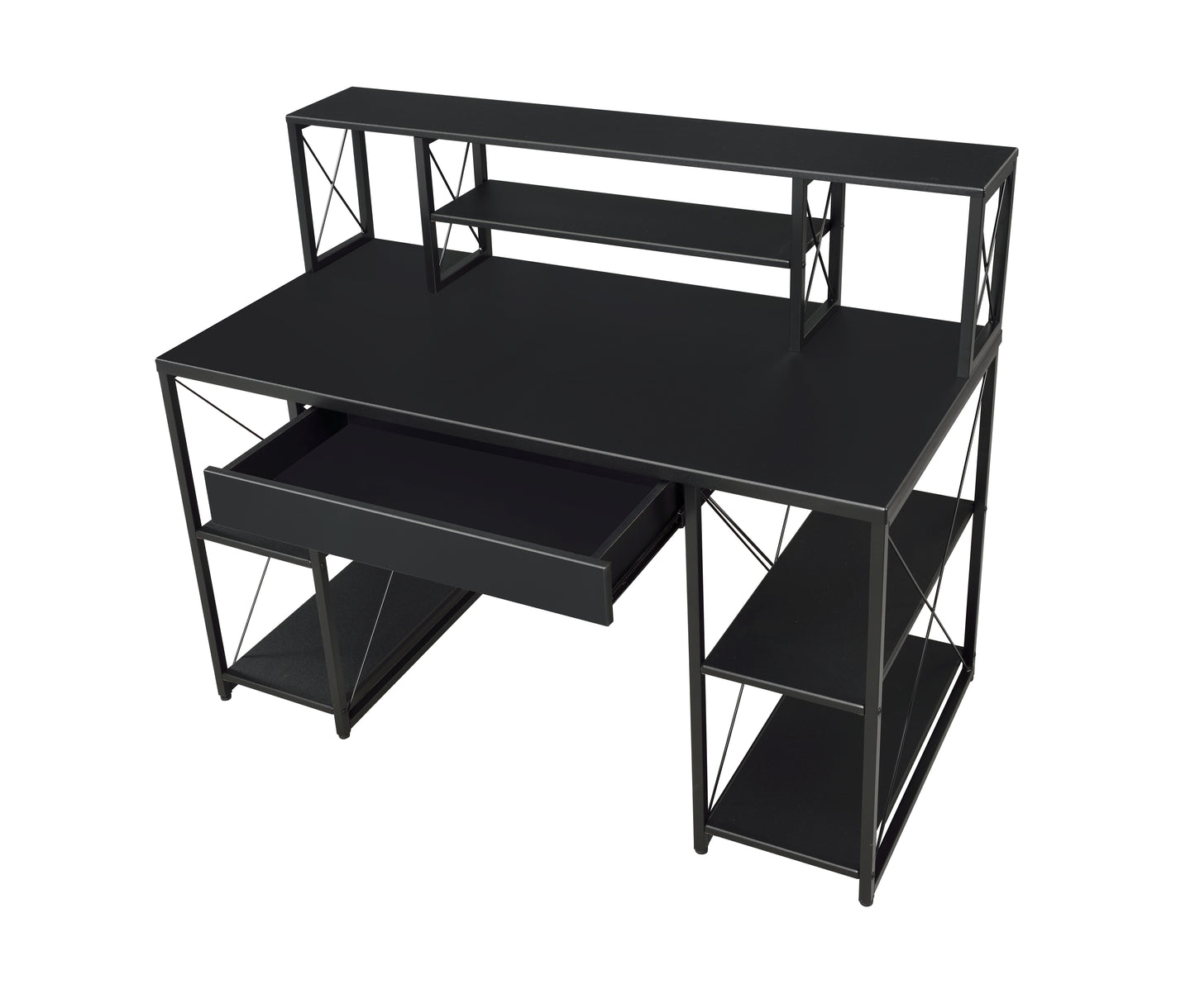 Modern Black Finish Writing Desk with Ample Storage and Industrial Design