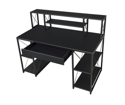Modern Black Finish Writing Desk with Ample Storage and Industrial Design