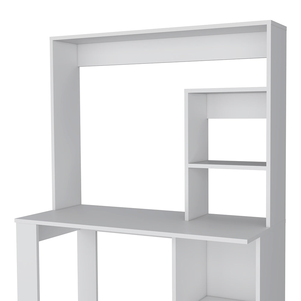 Compact White Desk with Hutch and Shelves