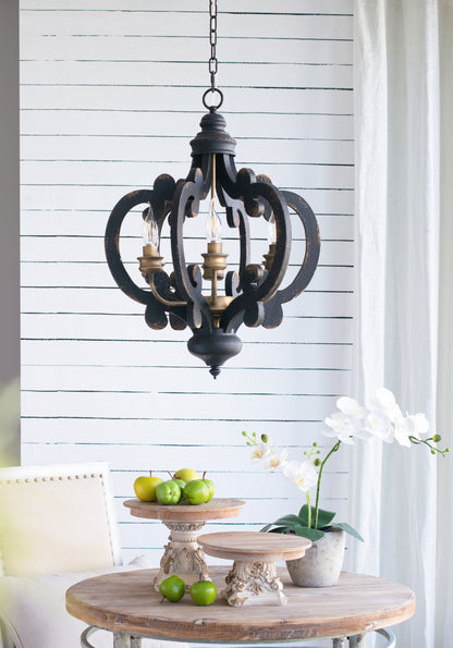 6-Light French Country Farmhouse Pendant Chandelier with 28in Chain for Kitchen antique black finish