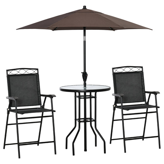 4-Piece Outdoor Patio Dining Set with 2 Folding Chairs, Adjustable Umbrella, Tempered-Glass Table Black