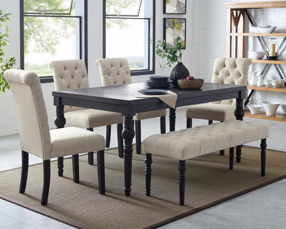 Urban Style Dining Set Table With 4 Chairs Bench Dark Wash