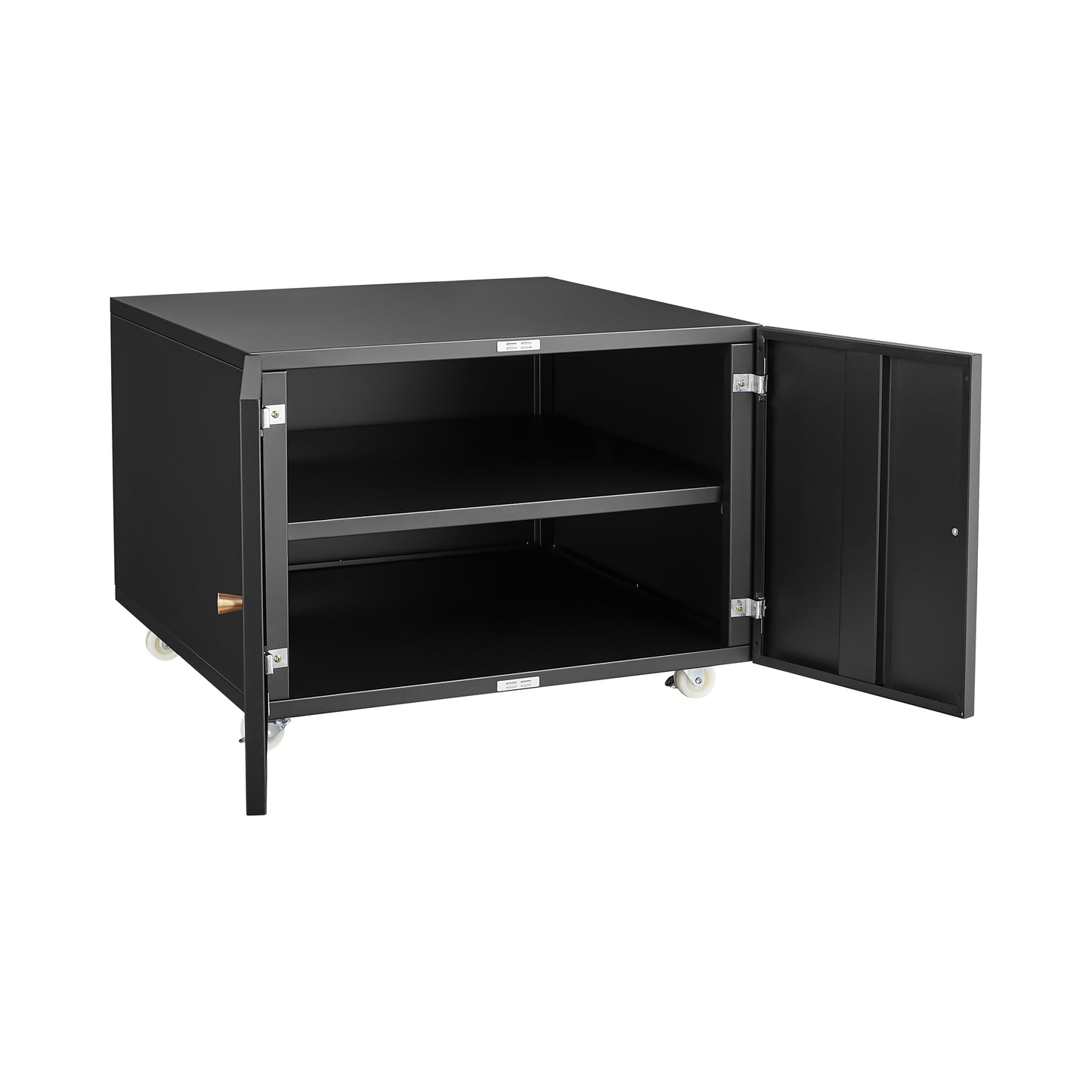 Mobile Black Steel Copier Cabinet with 2 Doors and Adjustable Storage