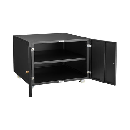 Mobile Black Steel Copier Cabinet with 2 Doors and Adjustable Storage