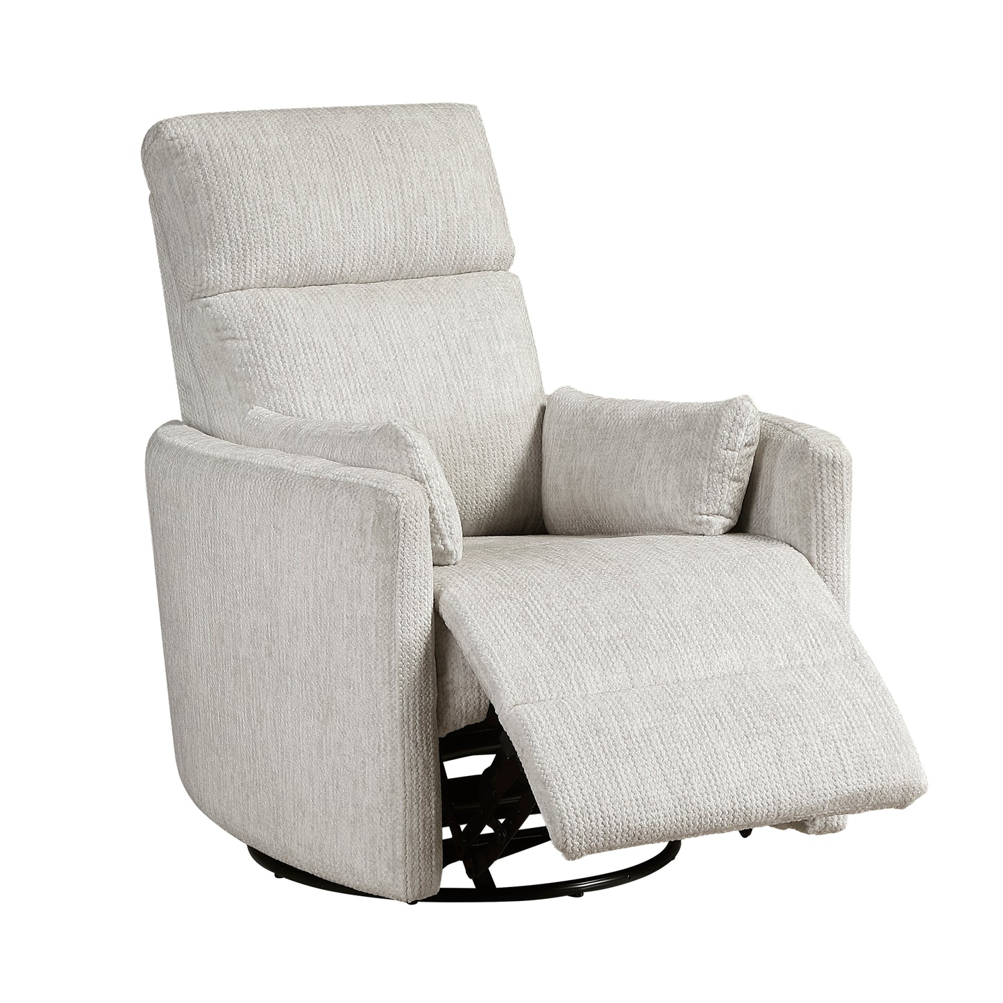 Swivel Glider Recliner Chair with Microfiber Upholstery, Foam-Pocket Coils, 2 Pillows, Living Room Beige