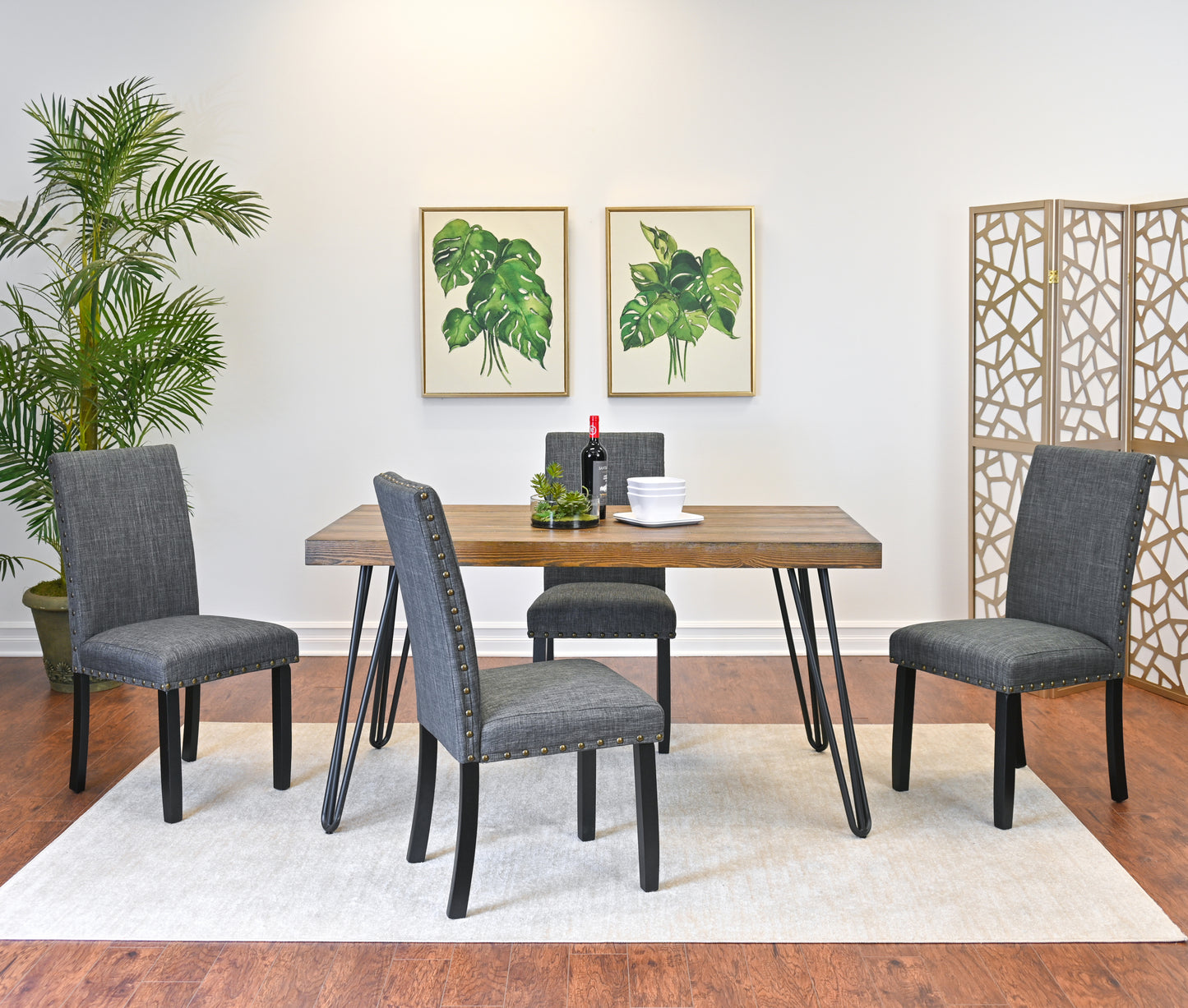 5 Piece Hairpin Table And Chairs Dining Set Modern Brown