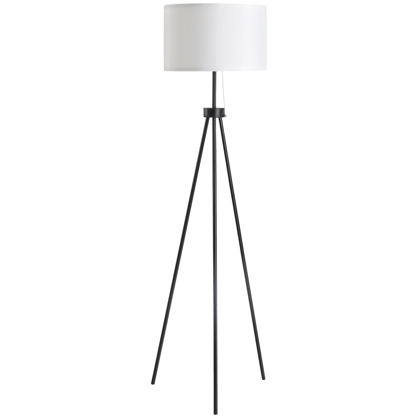 59.75-Inch Tripod Floor Lamp with Pull Chain, Steel Frame, Fabric Shade, E26 Socket, 118-Inch Cord, Black