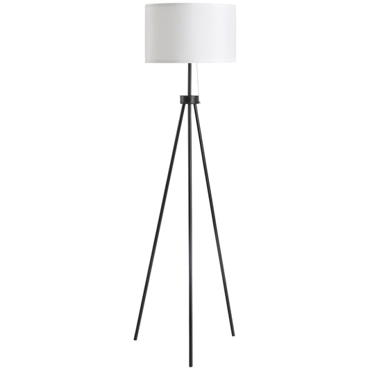 59.75-Inch Tripod Floor Lamp with Pull Chain, Steel Frame, Fabric Shade, E26 Socket, 118-Inch Cord, Black