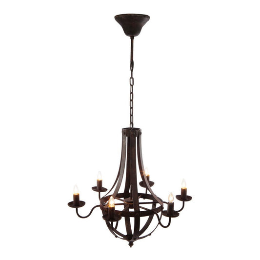 Six-Light Iron Chandelier with Adjustable Chain, 25x22x24in, 6x E12, 60W, Hardwired Antique Black