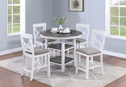 Counter Height Dining Set Storage Padded Chairs 5 Pc White
