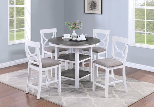 Counter Height Dining Set Storage Padded Chairs 5 Pc White