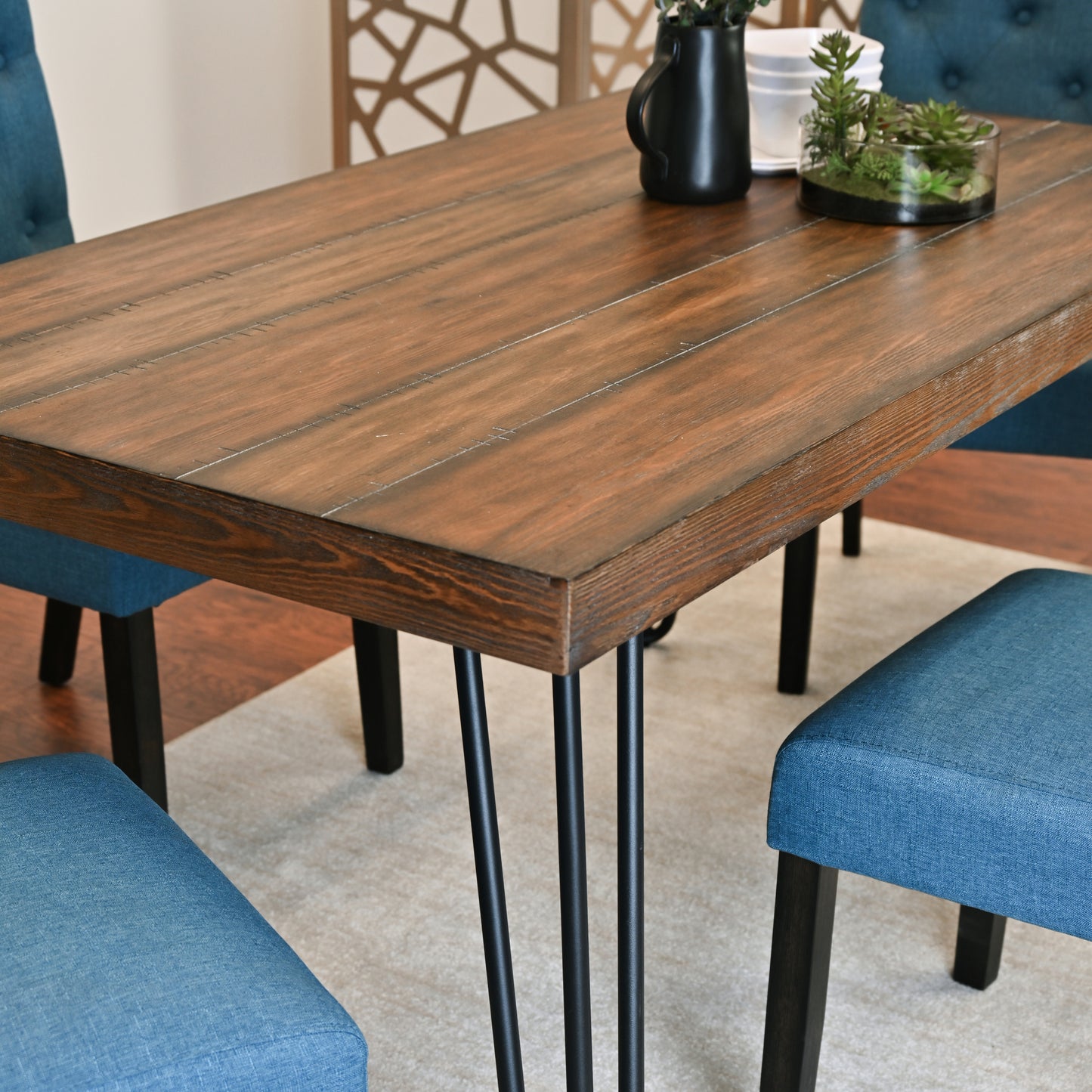 5 Piece Hairpin Dining Set Table And Chairs Wood Finish