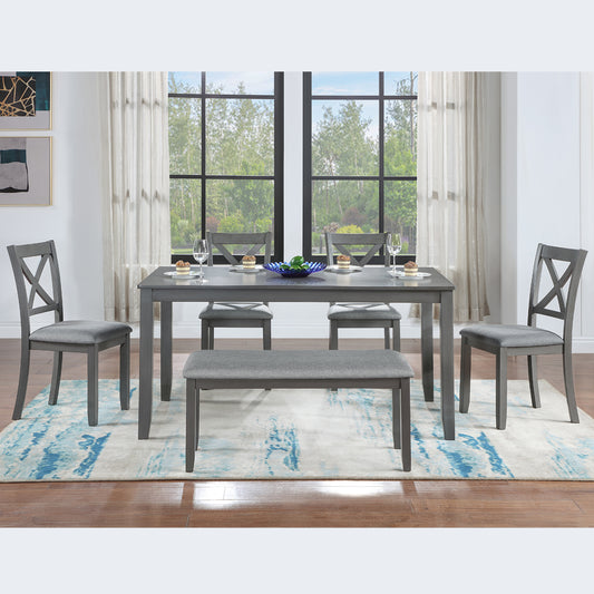 Wooden Dining Table Set Chairs And Bench Six Piece Gray